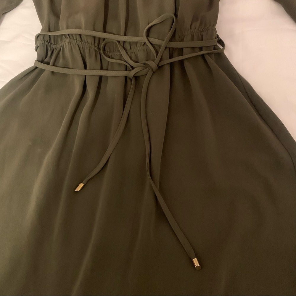 Elegant Khaki Off-Shoulder Princess Dress | Resort Chic | Coastal Luxe Style - Picture 6 of 7
